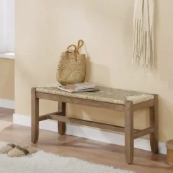 Kirkland's Home Natural Twisted Seagrass And Wood Bench- Benches & Ottomans
