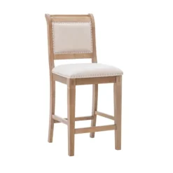 Kirkland's Home Natural Upholstered Wood Frame Counter Stool- Bar Stools & Counter Height Stools