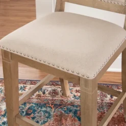 Kirkland's Home Natural Upholstered Wood Frame Counter Stool- Bar Stools & Counter Height Stools