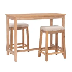 Kirkland's Home Natural Wood & Upholstered Stools 3-Pc. Dining Set- Dining Tables