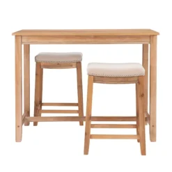 Kirkland's Home Natural Wood & Upholstered Stools 3-Pc. Dining Set- Dining Tables