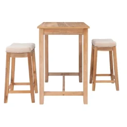 Kirkland's Home Natural Wood & Upholstered Stools 3-Pc. Dining Set- Dining Tables