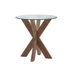 Kirkland's Home Natural Wood And Glass Top X-Base Accent Table- Accent & End Tables