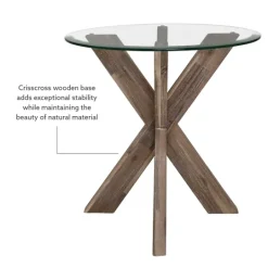 Kirkland's Home Natural Wood And Glass Top X-Base Accent Table- Accent & End Tables