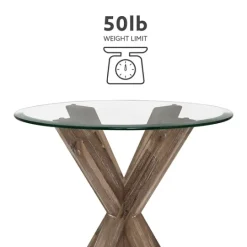 Kirkland's Home Natural Wood And Glass Top X-Base Accent Table- Accent & End Tables