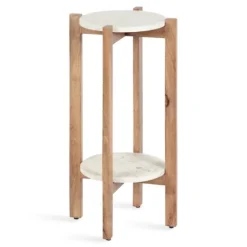 Kirkland's Home Natural Wood And Marble Moxley Accent Table- Accent & End Tables