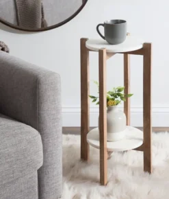 Kirkland's Home Natural Wood And Marble Moxley Accent Table- Accent & End Tables
