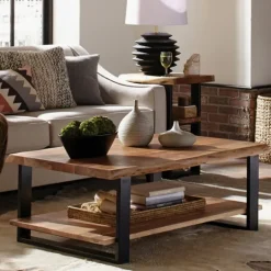 Kirkland's Home Natural Wood And Metal Coffee Table- Coffee Tables
