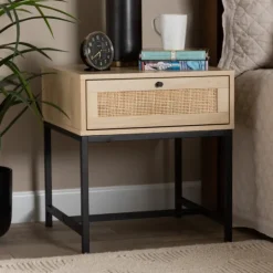 Kirkland's Home Natural Wood And Metal 1-Drawer Nights D- Nightstands