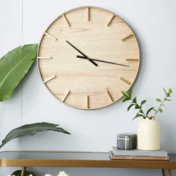 Kirkland's Home Natural Wood And Metal Numberless Wall Clock- Clocks
