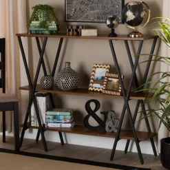 Kirkland's Home Natural Wood And Metal 3-Tier Console Table- Console Tables