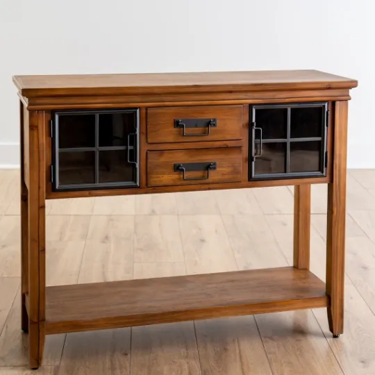 Kirkland's Home Natural Wood And Metal Window Console Table- Console Tables