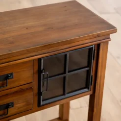 Kirkland's Home Natural Wood And Metal Window Console Table- Console Tables
