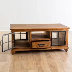 Kirkland's Home Natural Wood And Metal Window Coffee Table- Coffee Tables