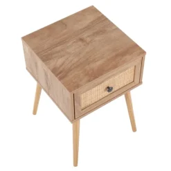 Kirkland's Home Natural Wood And Rat Drawer Accent Table- Accent & End Tables