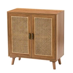 Kirkland's Home Natural Wood And Rattan 2-Door Cabinet- Cabinets & Sideboards