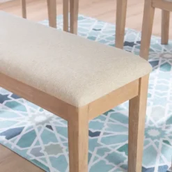 Kirkland's Home Natural Wood And Upholstered Seat Bench- Benches & Ottomans