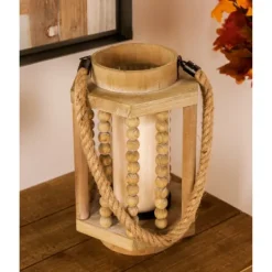 Kirkland's Home Natural Wood Beaded & Rope Handle Lantern- Lanterns