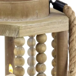 Kirkland's Home Natural Wood Beaded & Rope Handle Lantern- Lanterns