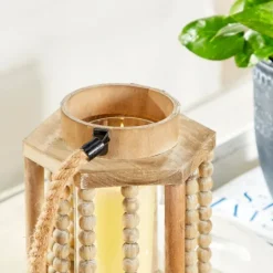 Kirkland's Home Natural Wood Beaded & Rope Handle Lantern- Lanterns