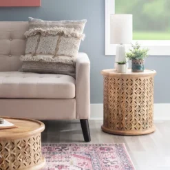 Kirkland's Home Natural Wood Carved Diamonds Accent Table- Accent & End Tables