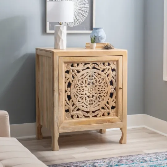Kirkland's Home Natural Wood Carved Medallion Cabinet- Cabinets & Sideboards