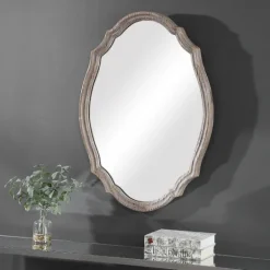 Kirkland's Home Natural Wood Distressed Curved Frame Mirror- Decorative Mirrors