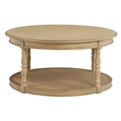 Kirkland's Home Natural Wood Finish Turned Leg Round Coffee Table- Coffee Tables