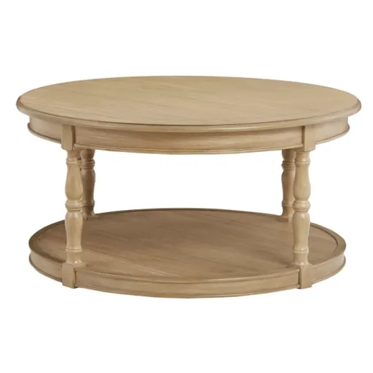 Kirkland's Home Natural Wood Finish Turned Leg Round Coffee Table- Coffee Tables