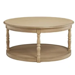 Kirkland's Home Natural Wood Finish Turned Leg Round Coffee Table- Coffee Tables