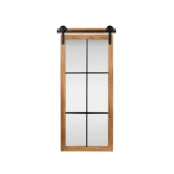 Kirkland's Home Natural Wood Frame Black Metal Window Mirror- Decorative Mirrors