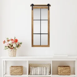Kirkland's Home Natural Wood Frame Black Metal Window Mirror- Decorative Mirrors