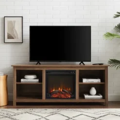 Kirkland's Home Natural Wood Led Fireplace Media Cabinet- Tv Stands & Media Consoles