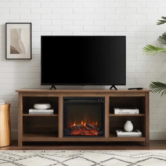 Kirkland's Home Natural Wood Led Fireplace Media Cabinet- Tv Stands & Media Consoles