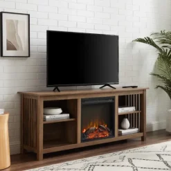 Kirkland's Home Natural Wood Led Fireplace Media Cabinet- Tv Stands & Media Consoles