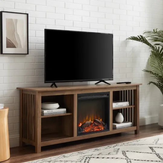 Kirkland's Home Natural Wood Led Fireplace Media Cabinet- Tv Stands & Media Consoles
