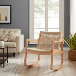 Kirkland's Home Natural Wood Modern Woven Rocking Chair- Accent Chairs