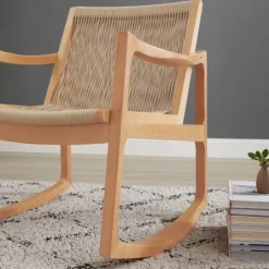 Kirkland's Home Natural Wood Modern Woven Rocking Chair- Accent Chairs