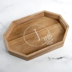 Kirkland's Home Natural Wood Monogram J Decorative Tray- Decorative Trays