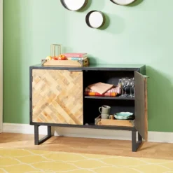 Kirkland's Home Natural Wood Mosaic Paneling Cabinet- Cabinets & Sideboards