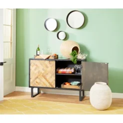 Kirkland's Home Natural Wood Mosaic Paneling Cabinet- Cabinets & Sideboards
