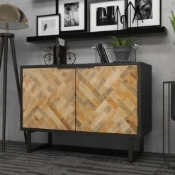 Kirkland's Home Natural Wood Mosaic Paneling Cabinet- Cabinets & Sideboards