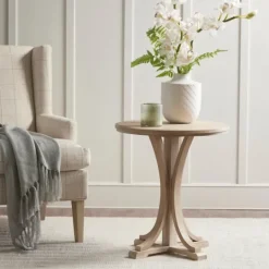 Kirkland's Home Natural Wood Pedestal Martha Stewart Accent Table- Accent & End Tables
