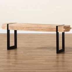 Kirkland's Home Natural Wood Stack Industrial Bench- Benches & Ottomans