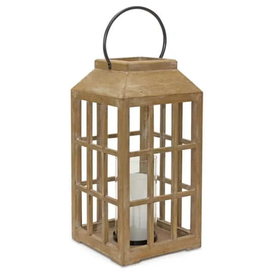 Kirkland's Home Natural Wood Windowpane Lantern, 22 In.- Lanterns