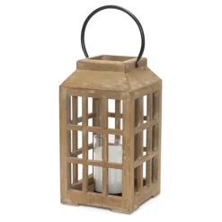 Kirkland's Home Natural Wood Windowpane Lantern, 17 In.- Lanterns