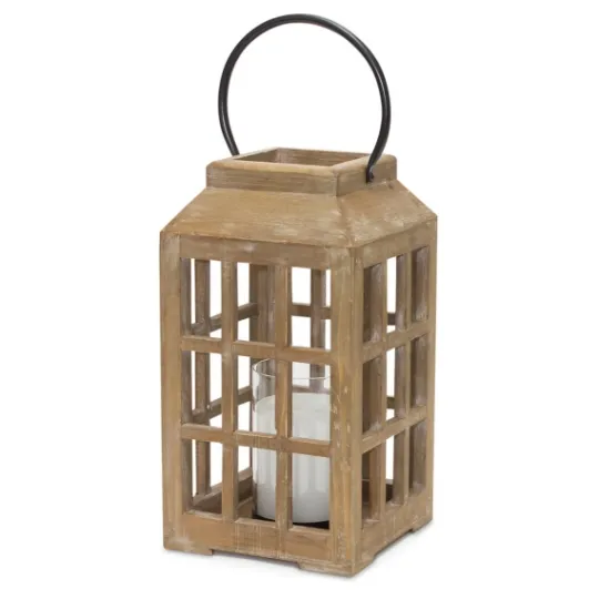 Kirkland's Home Natural Wood Windowpane Lantern, 17 In.- Lanterns
