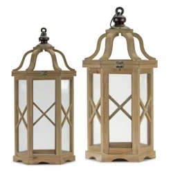 Kirkland's Home Natural Wood X-Frame Lanterns, Set Of 2- Lanterns