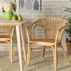 Kirkland's Home Natural Woven Rat Curved Back Dining Chair- Dining Chairs