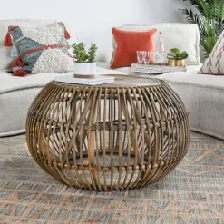 Kirkland's Home Natural Woven Rat Round Coffee Table- Coffee Tables